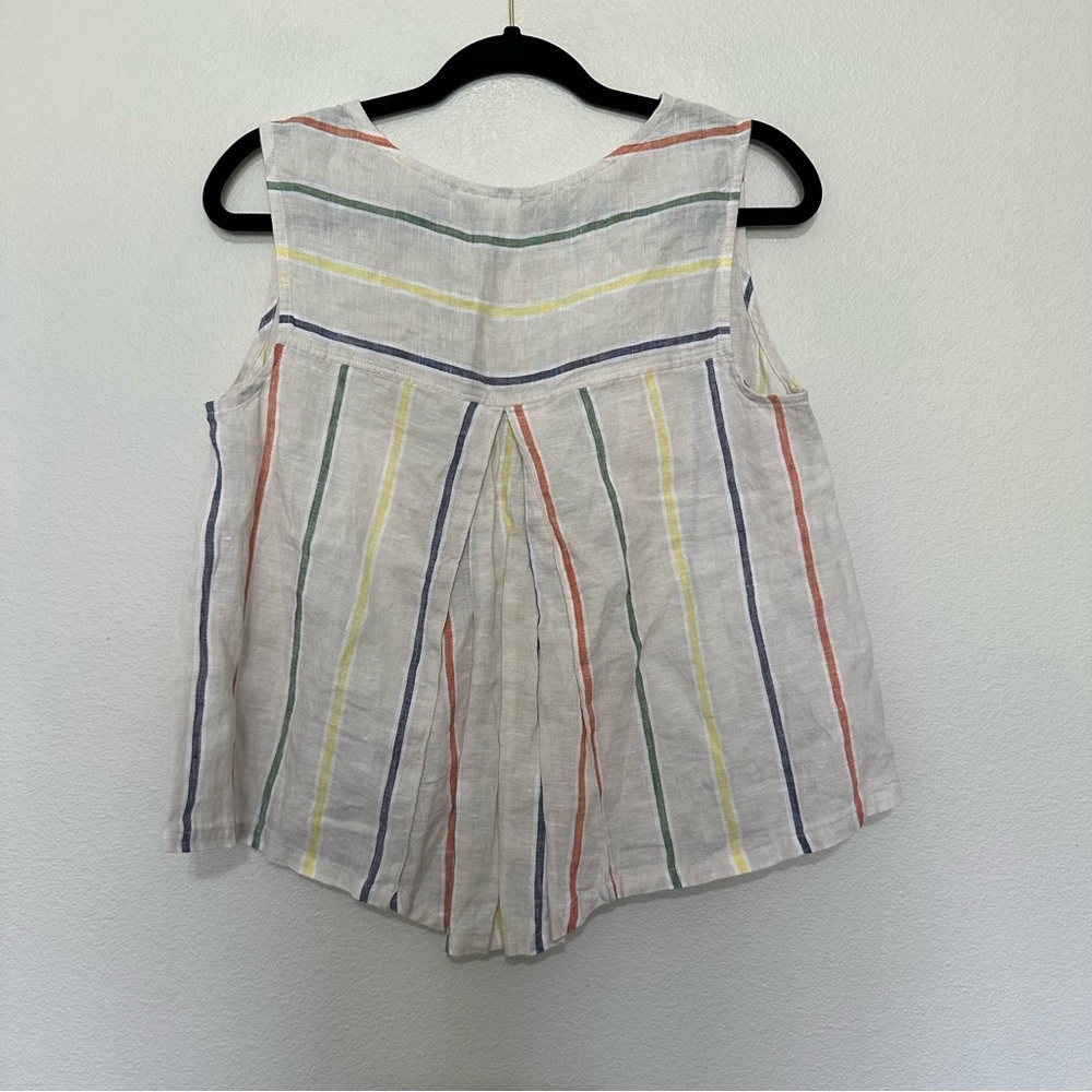 Artisan NY rainbow striped beige pleated black linen tank top women’s size small - Picture 3 of 3